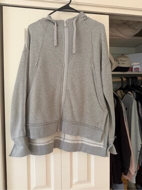 FP Movement by Free People Light Gray Zip-Up Hooded Sweatshirt